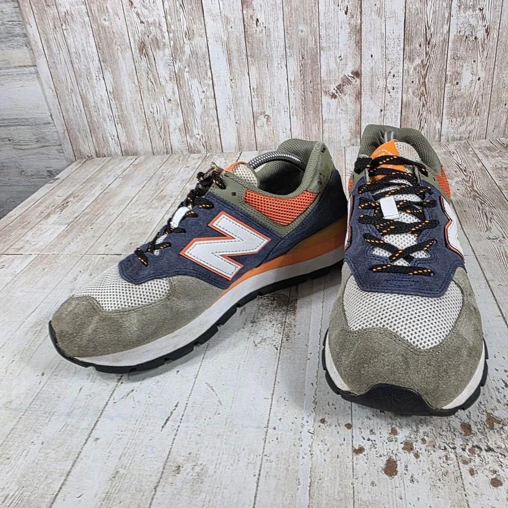 New Balance 574 Mens Navy Olive Orange Suede Sneakers ML574DJA Size 10